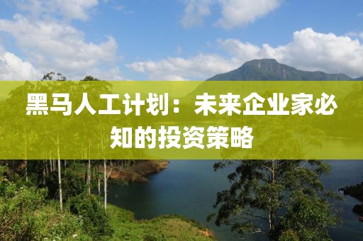 黑马人工计划：未来企业家必知的投资策略